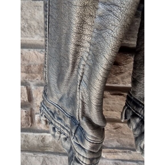 Outerwear by Lisa Jacket Gold Metallic W Black Distressed Finish Vegan Leather - Picture 11 of 14